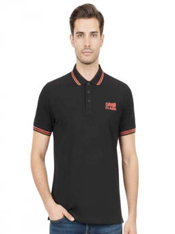 Cavalli Class - Black Embroidered Logo Polo T-Shirt