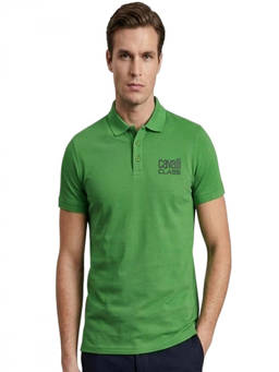 Cavalli Class - Green Printed Logo Polo T-Shirt