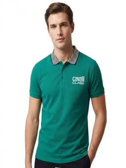 Cavalli Class - Green Printed Logo Polo T-Shirt (M)