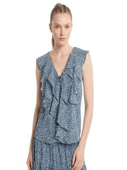 Michael Kors - Dark Chambray V Neck Ruffle Top