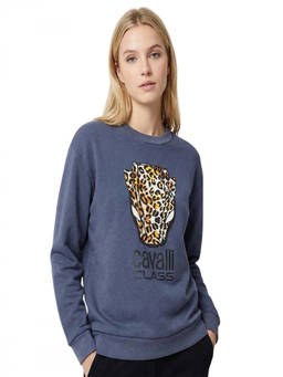 Cavalli Class - Blue Crewneck Graphic Logo Sweatshirt