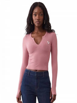 True Religion - Pink V Neck Logo Top (M)