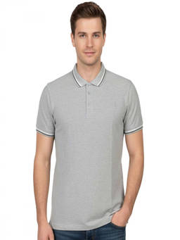 Cavalli Class - Grey Contrast Striped Logo Polo T-Shirt