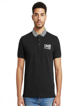 Cavalli Class - Black Printed Logo Polo T-Shirt