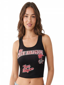 True Religion - Black Scoop Neck Logo Print Tank Top (2XL)