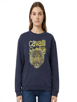 Cavalli Class - Navy Blue Print Logo Sweatshirt (M)