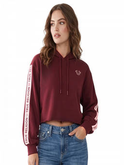 True Religion - Maroon Logo Crop Hoodie (XL)