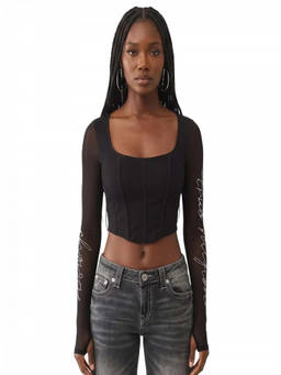True Religion - Black Scoop Neck Embellished Top