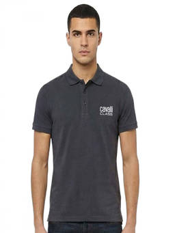 Cavalli Class - Navy Blue Print Logo Polo T-Shirt