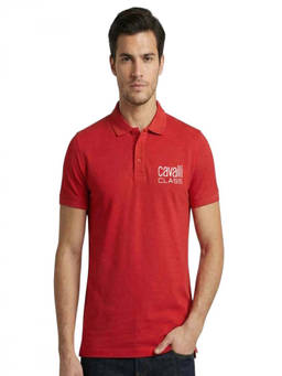 Cavalli Class - Red Print Logo Polo T-Shirt (L)