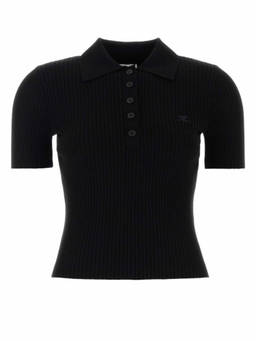 Courreges - Black Shirt Collar Logo Patch Polo T-Shirt