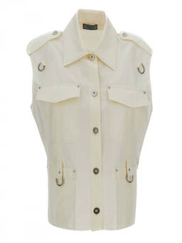 Durazzi Milano - White Shirt Collar Sleeveless Top (M)