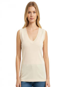 Durazzi Milano - Beige Solid V-Neck Top