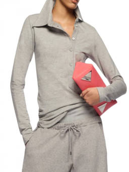 THE ATTICO - Light Grey Solid Shirt Collar Top