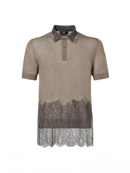 Fendi - Dove Grey Lace Polo T-Shirt
