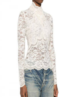 RABANNE - Beige Lace Mock Collar Top