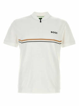 Boss - White Stripes Mock Collar Polo T-Shirt (M)