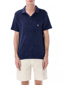 POLO RALPH LAUREN - RALPH LAUREN Blue Solid Shirt Collar Polo T-Shirt (XL)