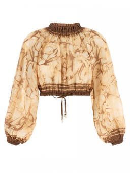 Zimmermann - Beige Printed Mock Collar Top
