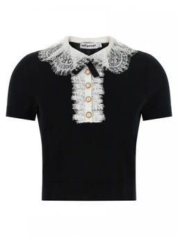 self-portrait - Black Lace Collar Top