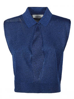 Circus Hotel - Blue Solid Shirt Collar Top