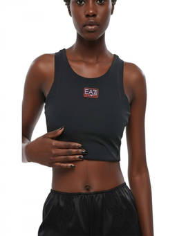 EMPORIO ARMANI - Black Logo Round Neck Top