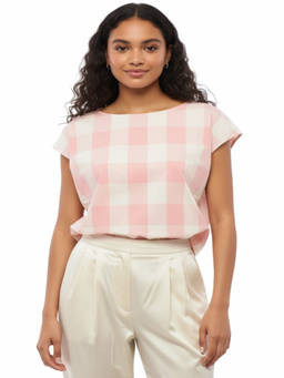 Woolrich - Pink Checks Round Neck Top