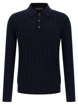 Zanone - Navy Blue Braided Wool Polo T-Shirt (XL)
