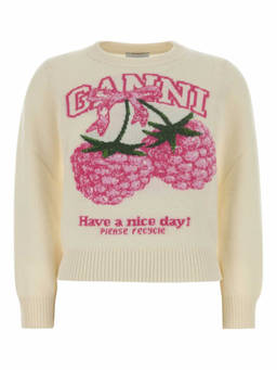 Ganni - Pink Graphic Crew Neck Sweatshirt