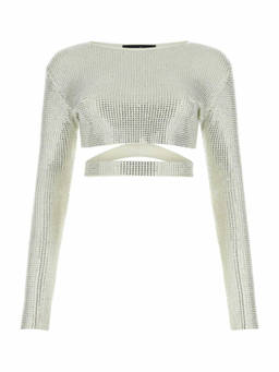 Andreadamo - Ivory White Embellished Viscose Top