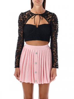 self-portrait - Black Lace Round Neck Top (XXS)