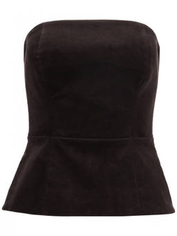 Parosh - Dark Brown Solid Strapless Top