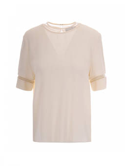 Fabiana Filippi - Off White Solid Round Neck Top (M)