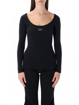 Diesel - Black Logo Scoop Neck Top