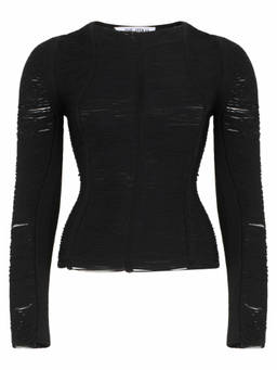 THE ATTICO - Black Textured Round Neck Top