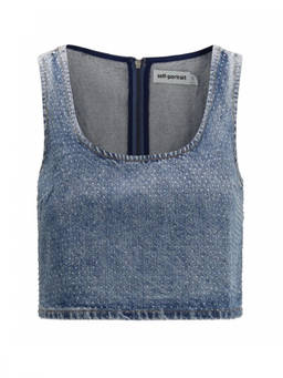 self-portrait - Blue Embellished Scoop Neck Top