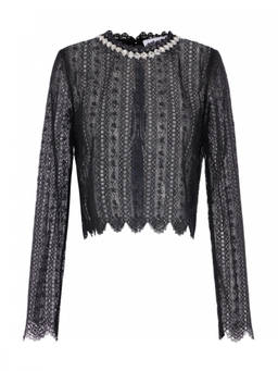 self-portrait - Black Lace Round Neck Top