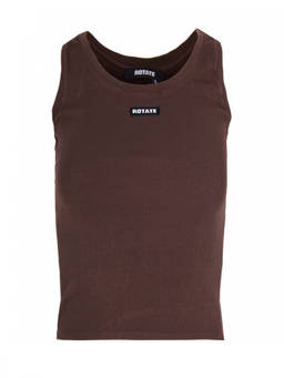 Rotate Birger Christensen - Brown Round Neck Logo Tank Top