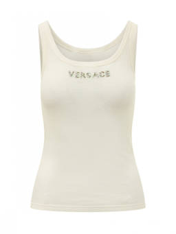 Versace - White Logo Scoop Neck Top
