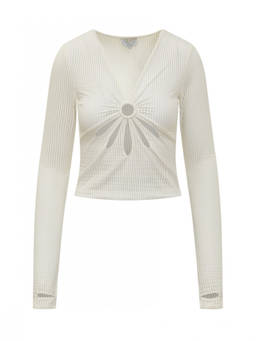 Collina Strada - Beige Textured V Neck Top (M)