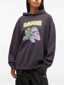 Ganni - Grey Graphic Print Hoodie (XXS/XS)