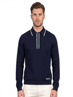 Gucci - Navy Blue Full Sleeves Polo T-Shirt (S)