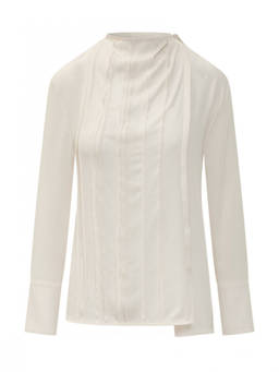 Victoria Beckham - Off White Pleated Round Neck Top