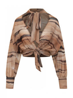 Elisabetta Franchi - Brown Abstract Halter Neck Top (L)