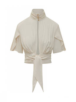 Elisabetta Franchi - White Solid Mandarin Collar Top (XL)