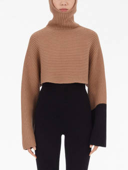 Ferragamo - Beige Cashmere Cropped Hoodie (L)