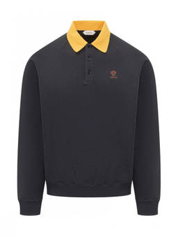 Versace - Navy Blue Solid Shirt Collar Sweatshirt