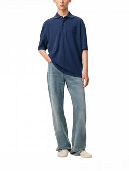 AMI Paris - Navy Blue Crochet Patch Logo Polo T-Shirt