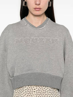 Alexander McQueen - Grey Logo Cropped Sweatshirt