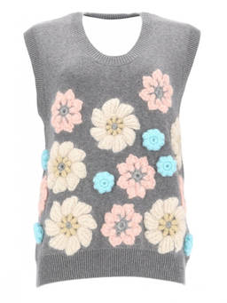 Ganni - Grey Floral Round Neck Top (S)
